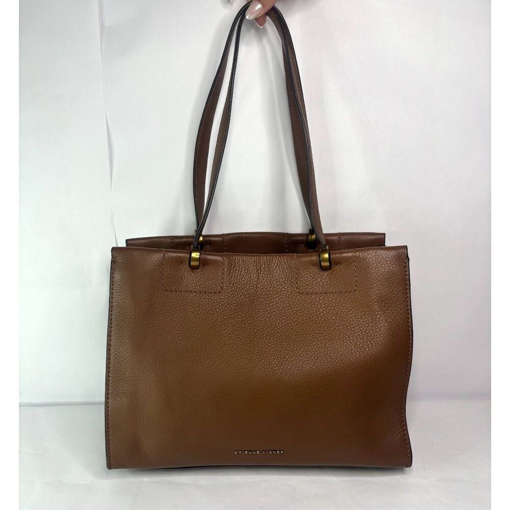 Etienne Aigner Colette Pebble Leather Shoulder Bag Toffee Dual Compartment